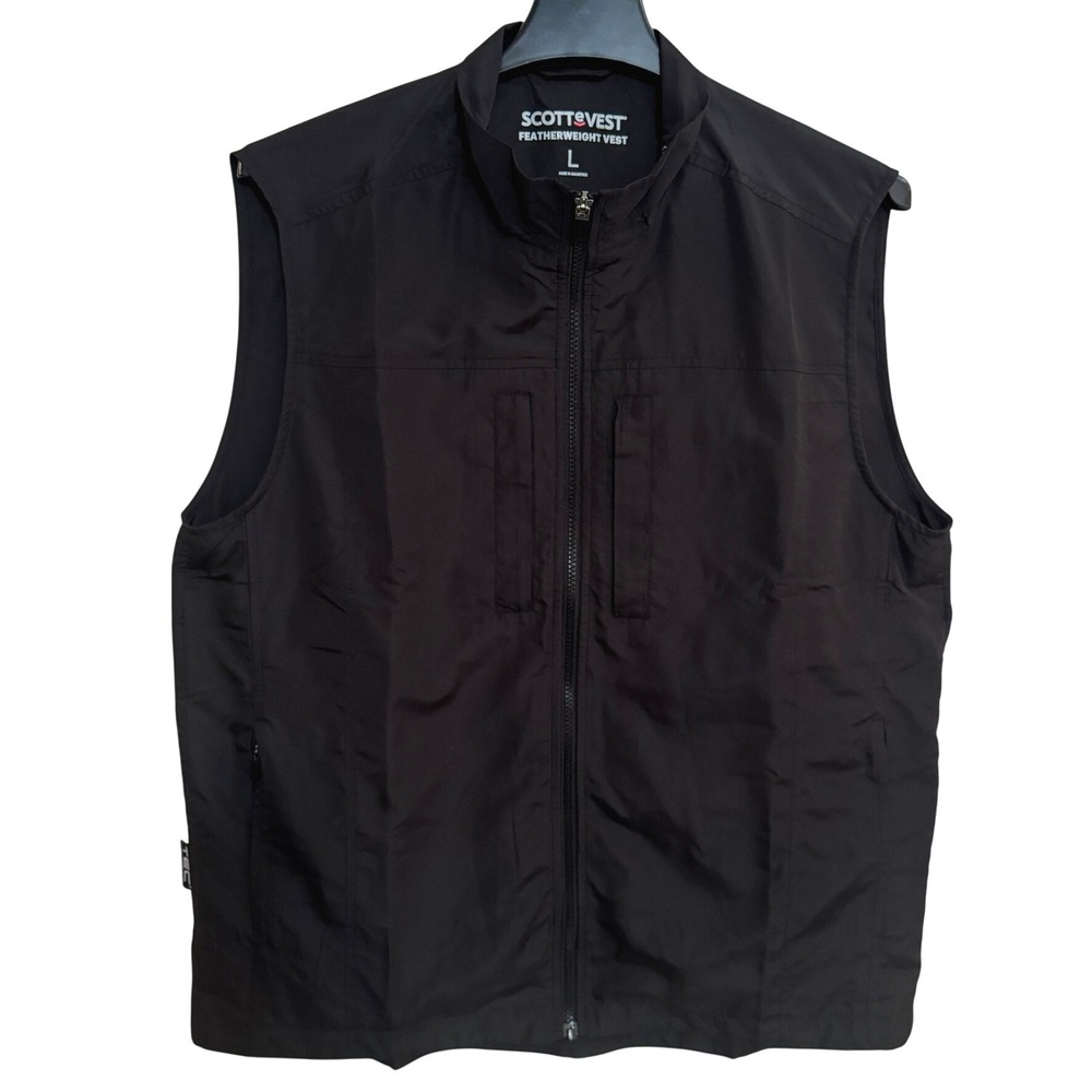 SCOTTeVEST TEC Travel Vest Men's Large Black Lightweight Multi Pocket EUC